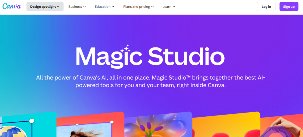 Canva magic studio homepage