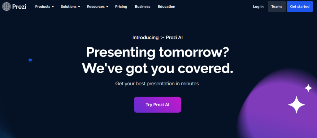 Prezi homepage