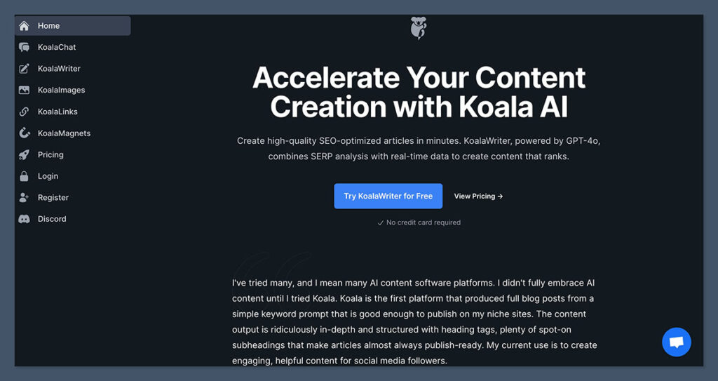 Koala AI Homepage