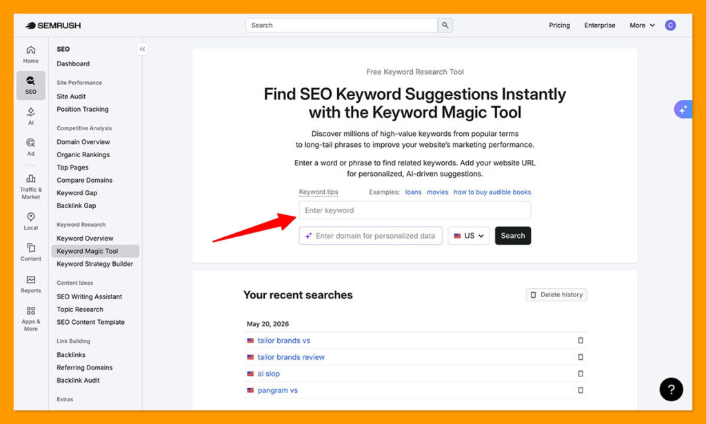 semrush keyword magic tool