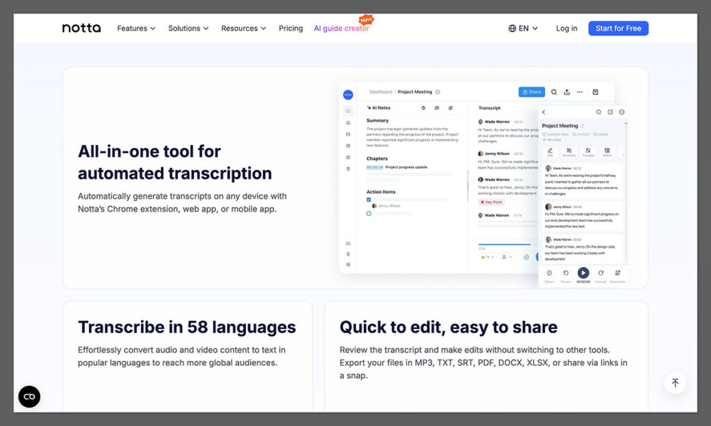 notta ai features