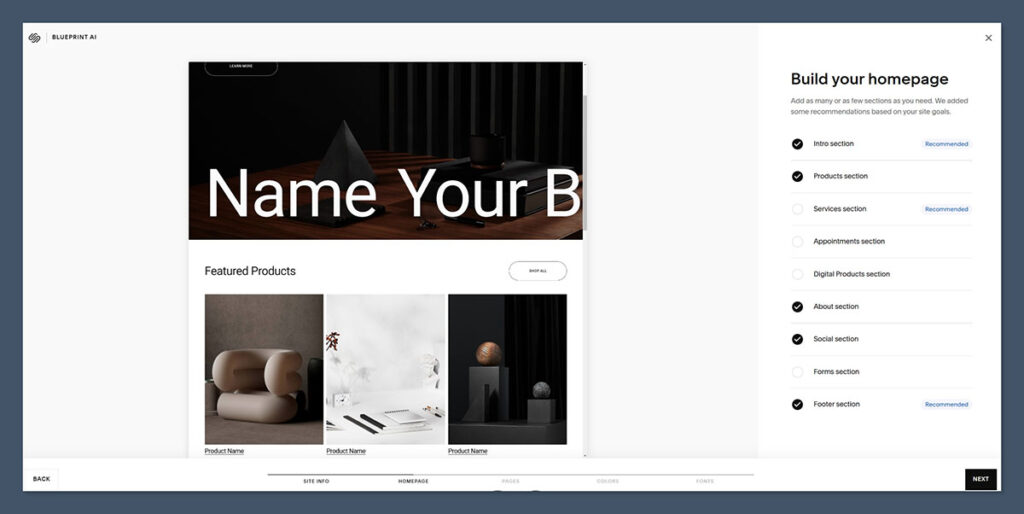 Step 2- Choose Homepage Sections