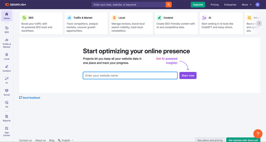 semrush homepage
