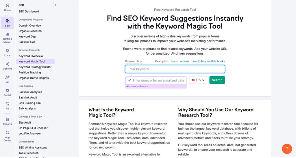 semrush keyword magic tool