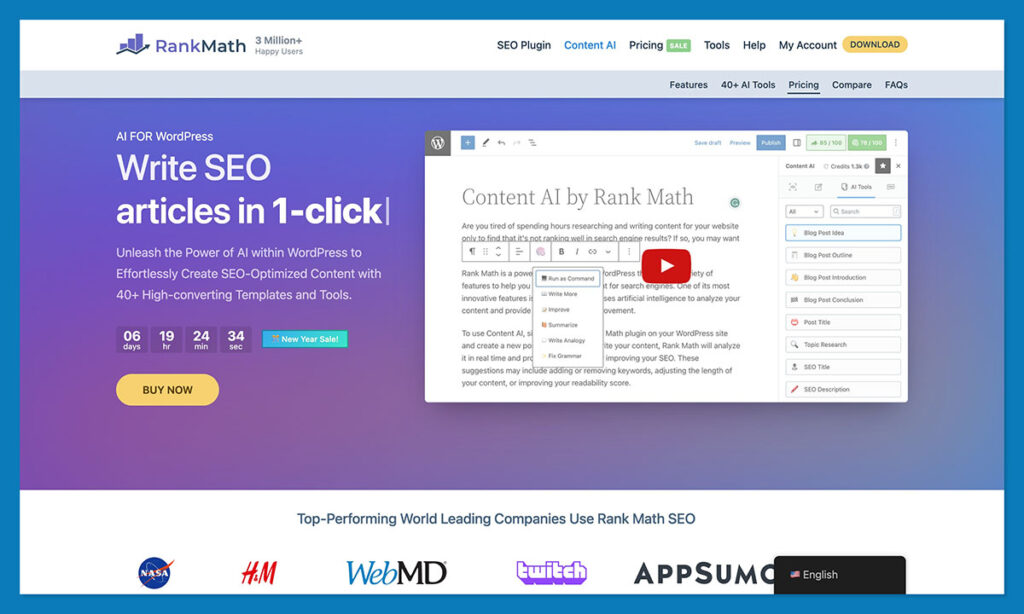 Rank Math Content AI homepage