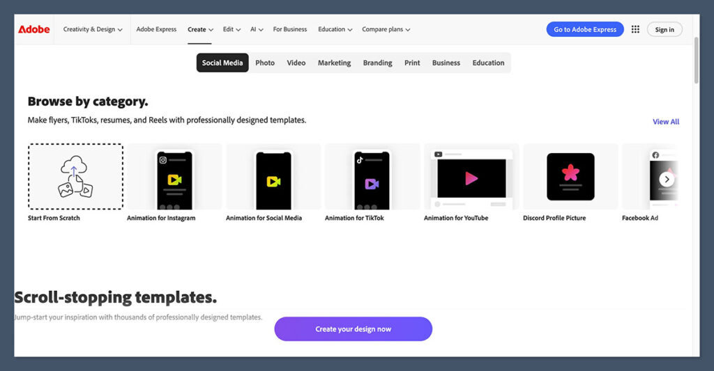 Adobe Express Homepage
