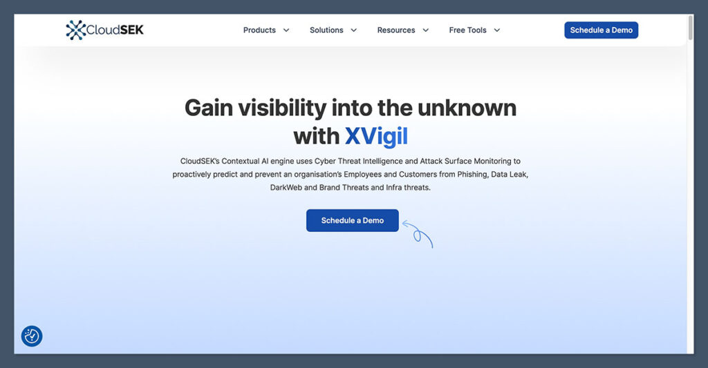 CloudSEK XVigil Homepage