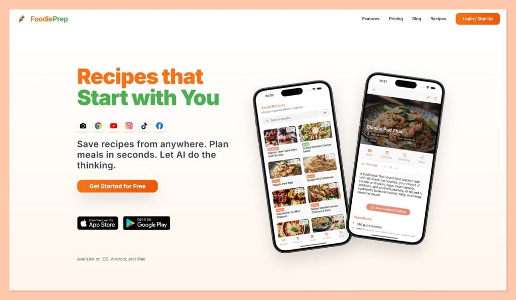 FoodiePrep homepage