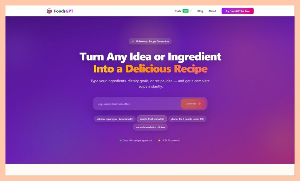 FoodsGPT homepage