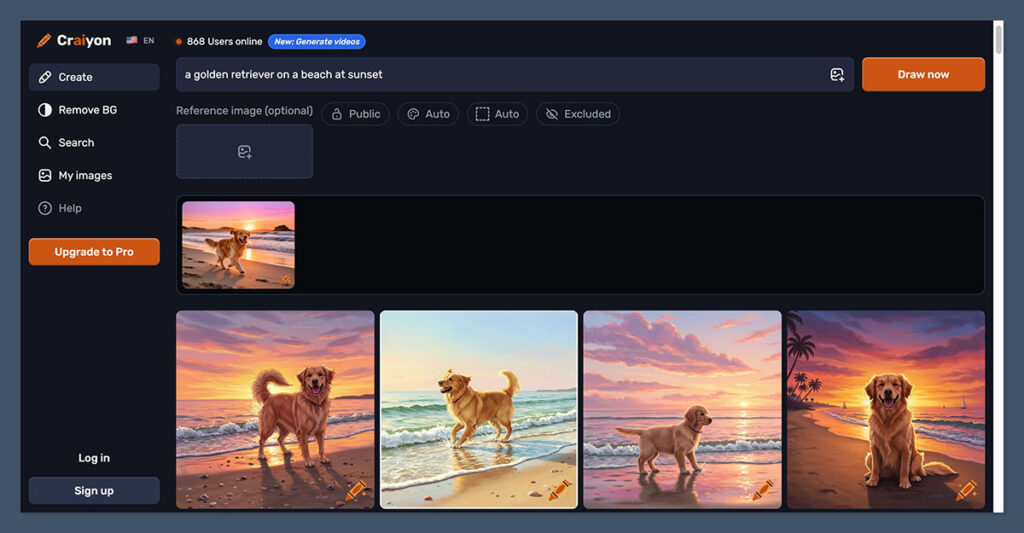 a golden retriever on a beach at sunset