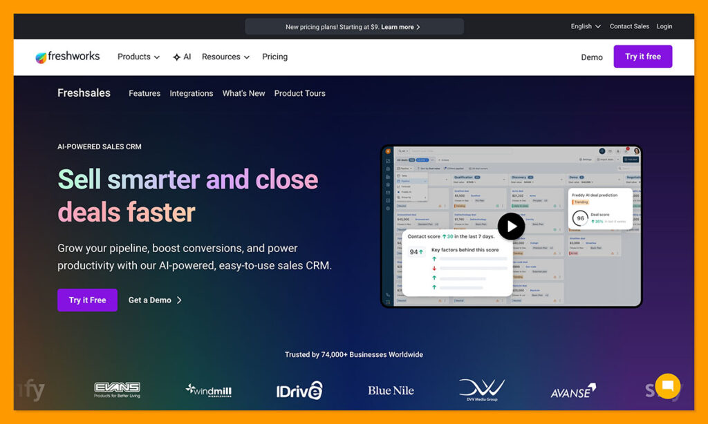 freshsales homepage