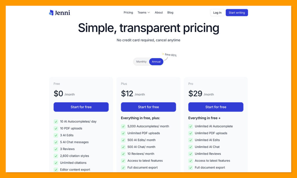 jenni ai pricing