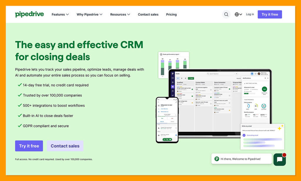 pipedrive crm homepage