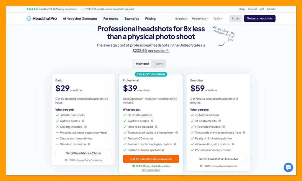 headshotpro pricing