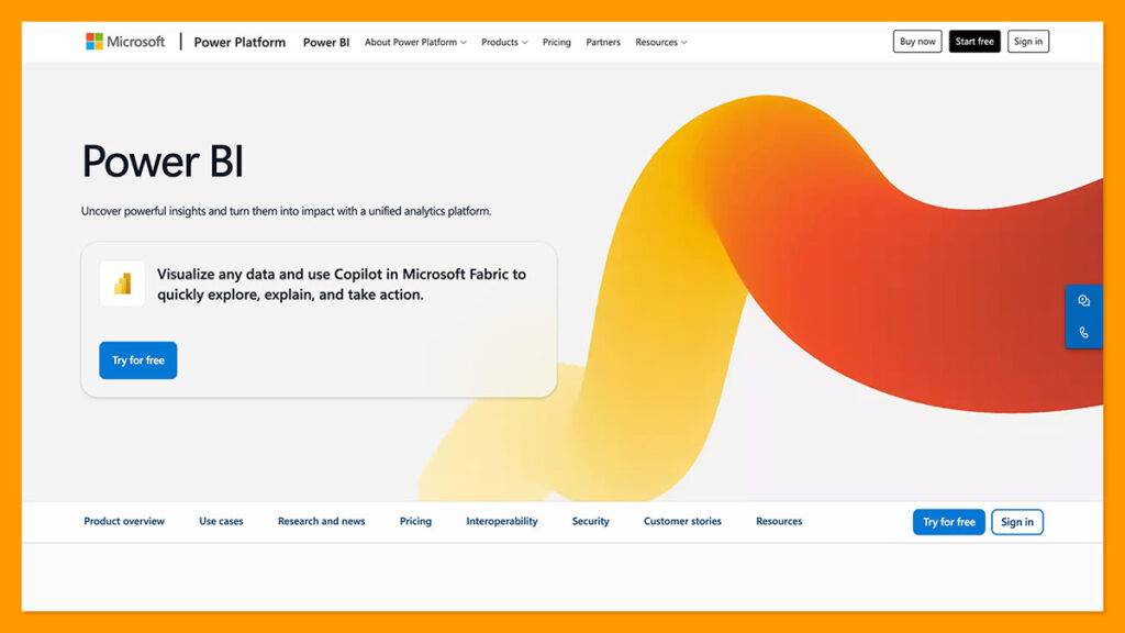 Microsoft Power BI homepage