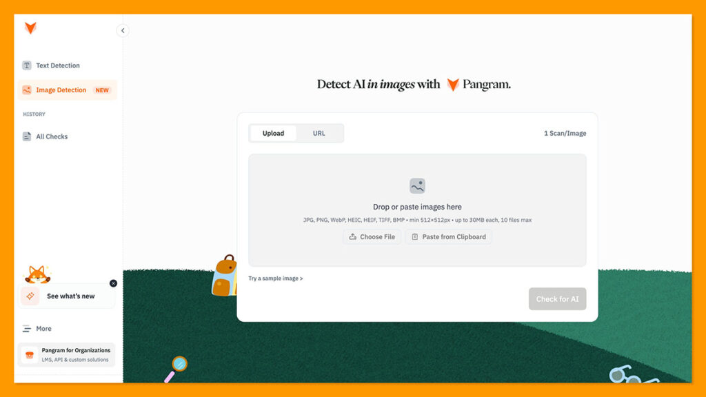 pangram ai image detector homepage