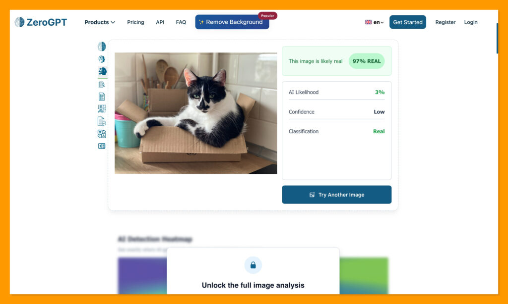 ZeroGPT real photo detection