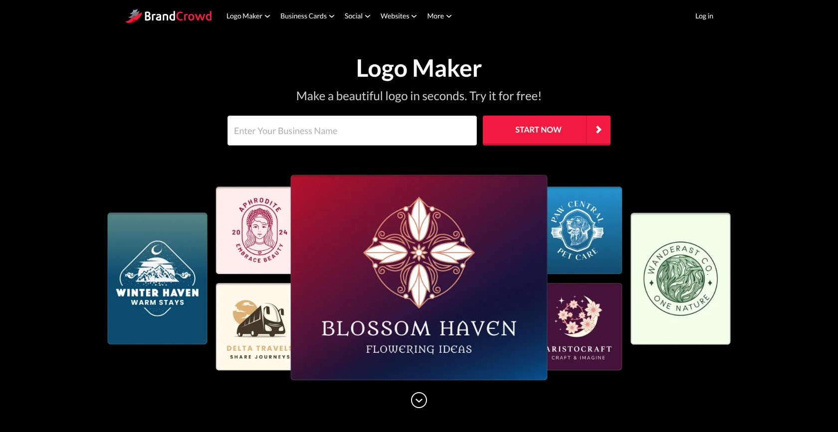 BrandCrowd logo maker page