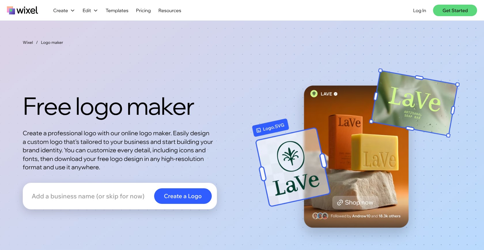 Wixel free logo maker page (formerly Wix Logo Maker)