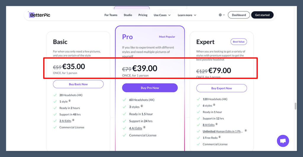 Betterpic Pricing