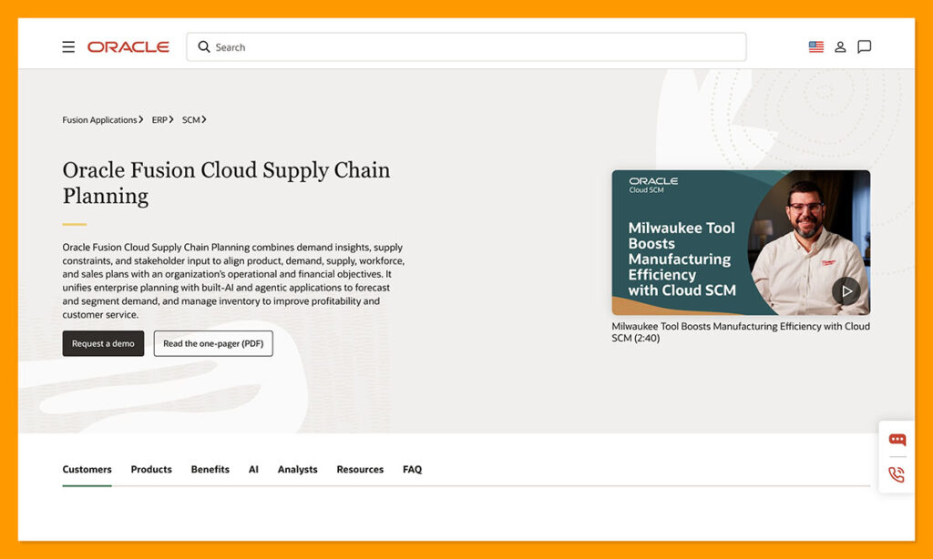 Oracle Fusion Cloud Supply Chain Planning homepage