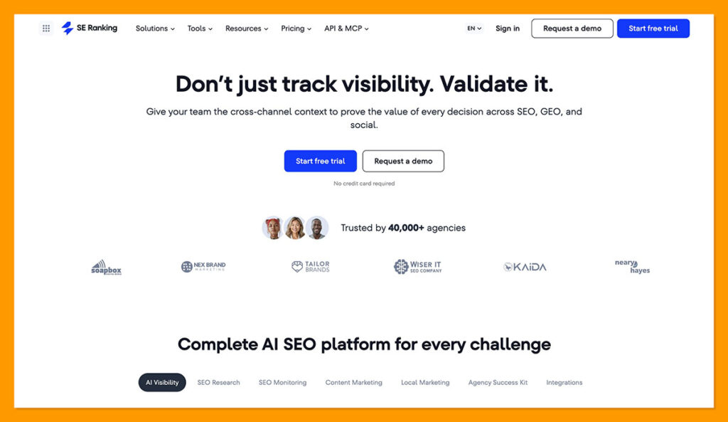 SE Ranking homepage
