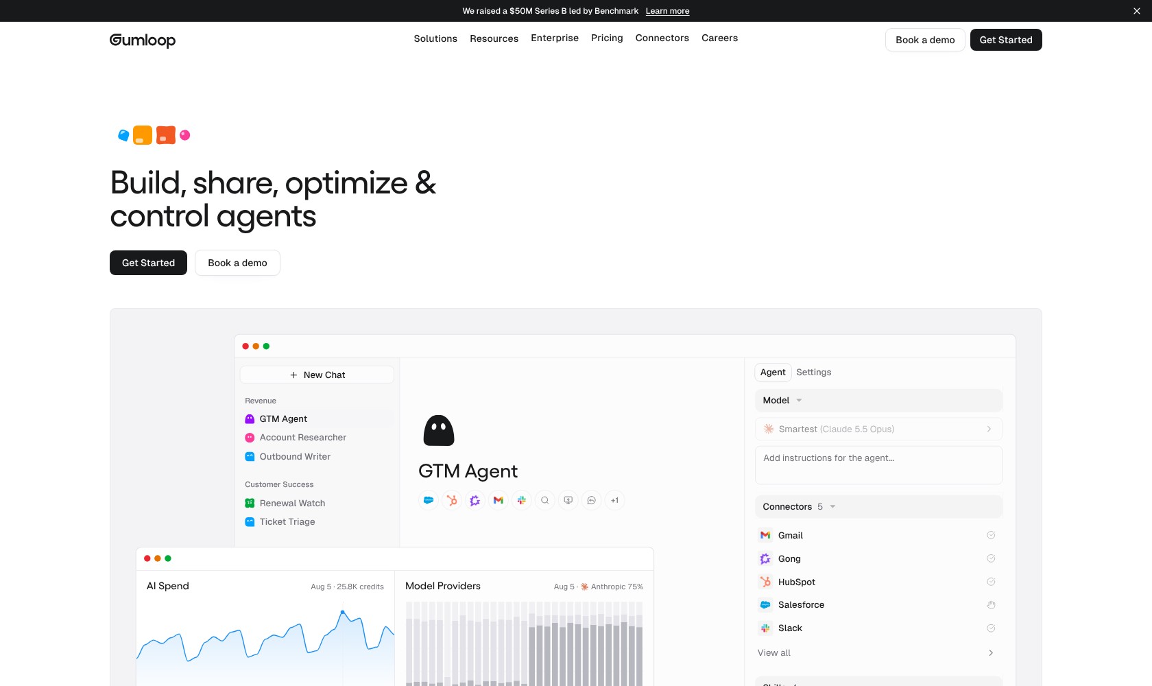 Gumloop homepage showing its AI agent platform