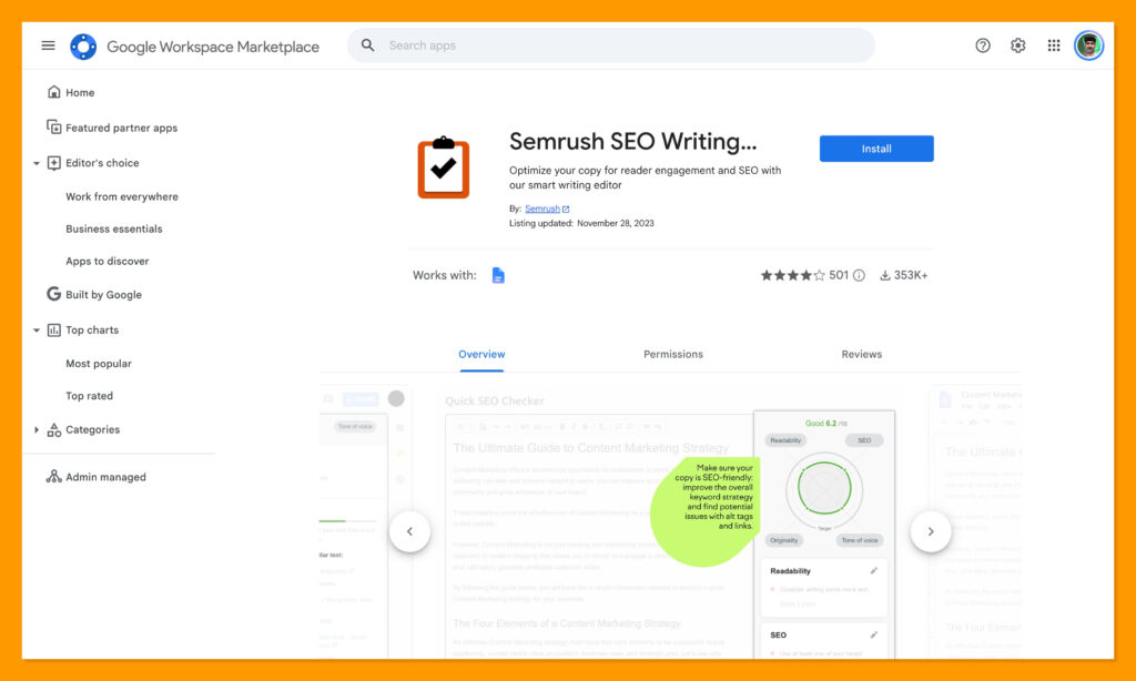 semrush google addon